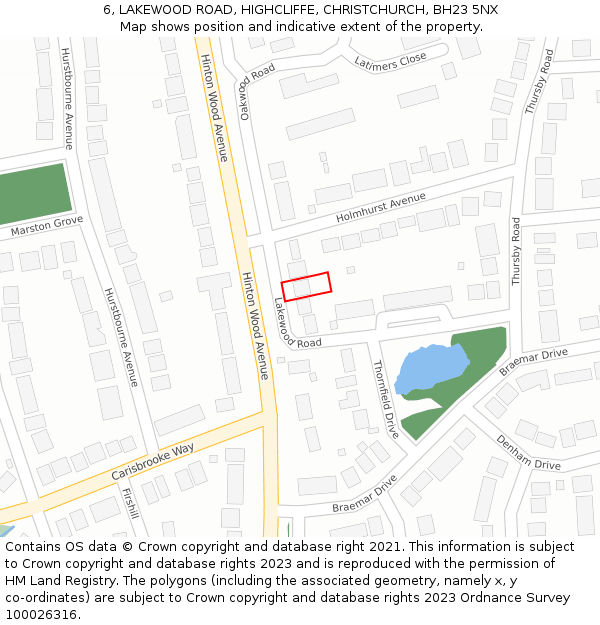 6, LAKEWOOD ROAD, HIGHCLIFFE, CHRISTCHURCH, BH23 5NX: Location map and indicative extent of plot