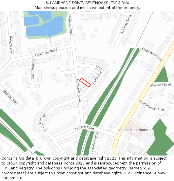 6, LAMBARDE DRIVE, SEVENOAKS, TN13 3HX: Location map and indicative extent of plot