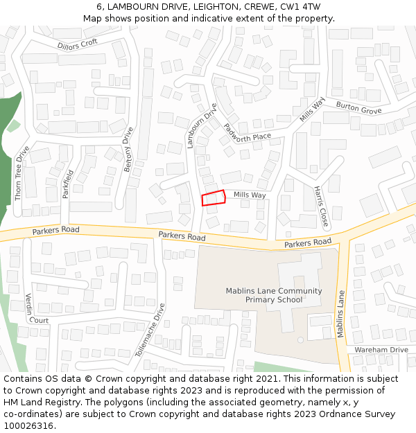 6, LAMBOURN DRIVE, LEIGHTON, CREWE, CW1 4TW: Location map and indicative extent of plot