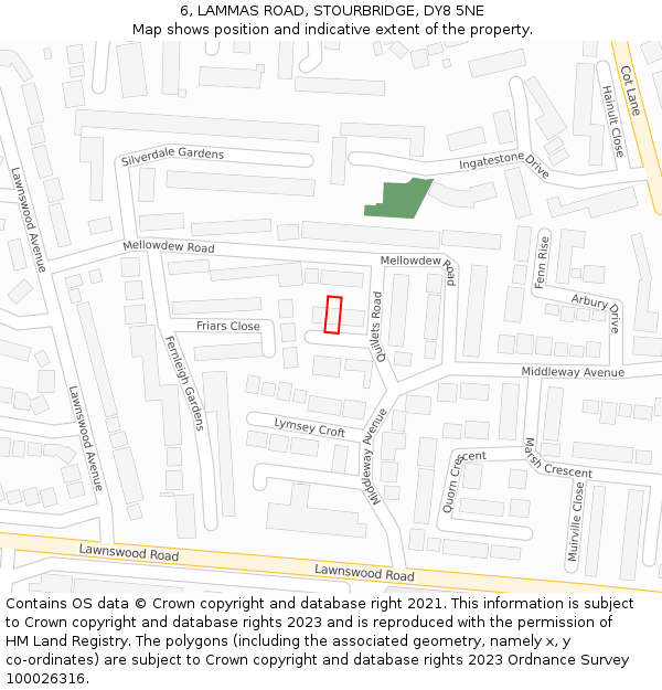 6, LAMMAS ROAD, STOURBRIDGE, DY8 5NE: Location map and indicative extent of plot