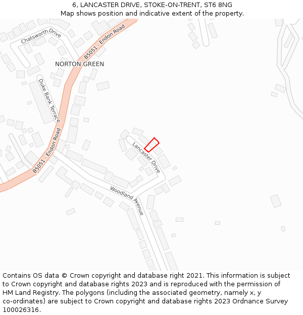 6, LANCASTER DRIVE, STOKE-ON-TRENT, ST6 8NG: Location map and indicative extent of plot