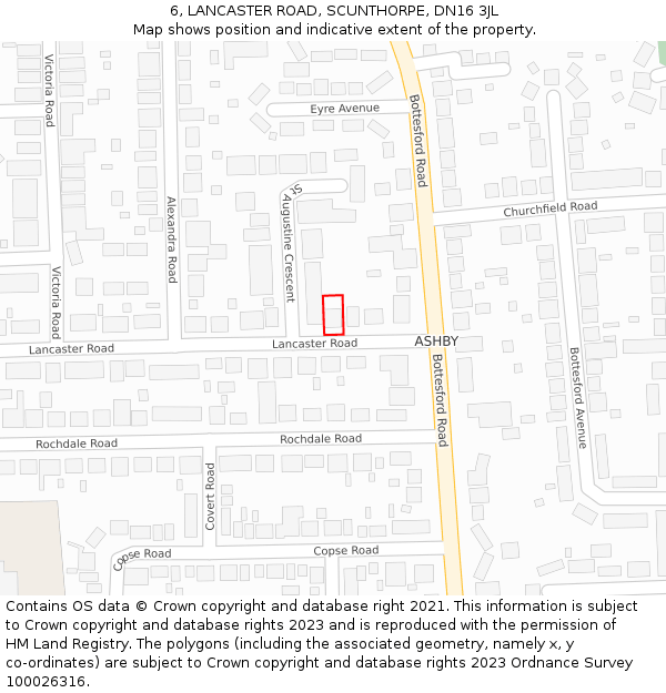 6, LANCASTER ROAD, SCUNTHORPE, DN16 3JL: Location map and indicative extent of plot