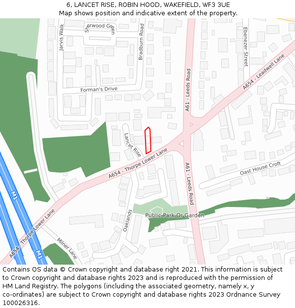 6, LANCET RISE, ROBIN HOOD, WAKEFIELD, WF3 3UE: Location map and indicative extent of plot