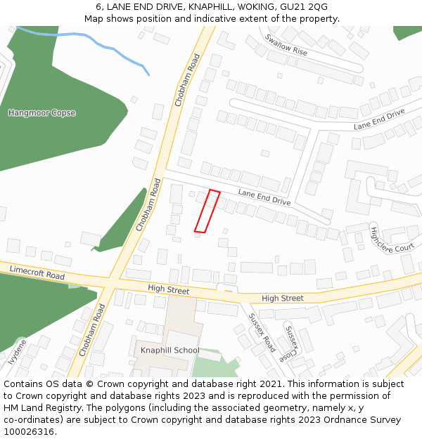 6, LANE END DRIVE, KNAPHILL, WOKING, GU21 2QG: Location map and indicative extent of plot