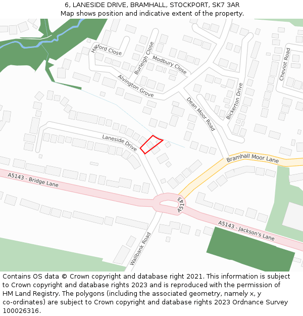 6, LANESIDE DRIVE, BRAMHALL, STOCKPORT, SK7 3AR: Location map and indicative extent of plot