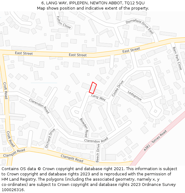 6, LANG WAY, IPPLEPEN, NEWTON ABBOT, TQ12 5QU: Location map and indicative extent of plot