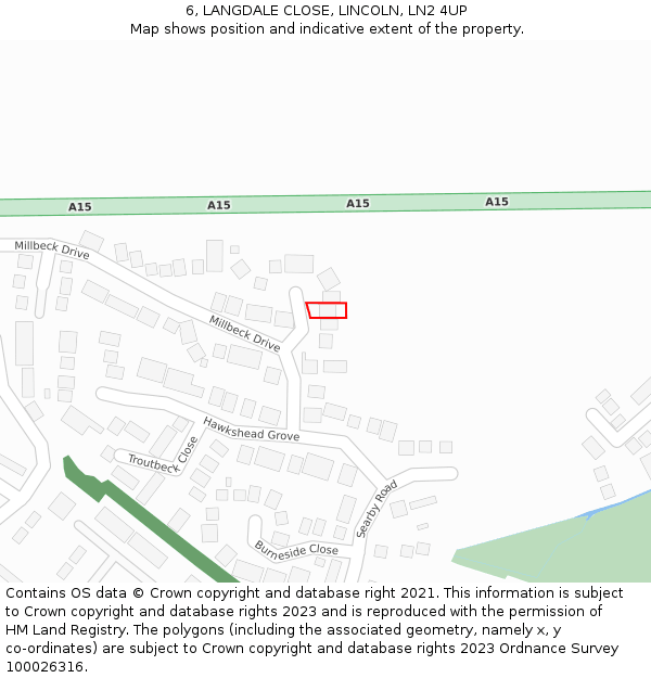 6, LANGDALE CLOSE, LINCOLN, LN2 4UP: Location map and indicative extent of plot