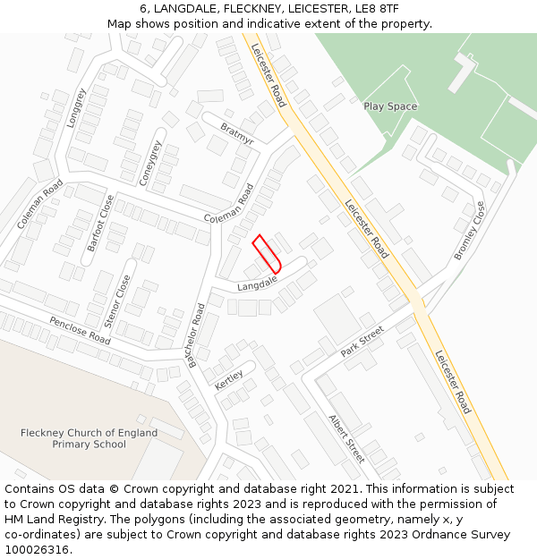 6, LANGDALE, FLECKNEY, LEICESTER, LE8 8TF: Location map and indicative extent of plot