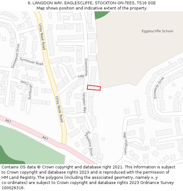 6, LANGDON WAY, EAGLESCLIFFE, STOCKTON-ON-TEES, TS16 0GE: Location map and indicative extent of plot