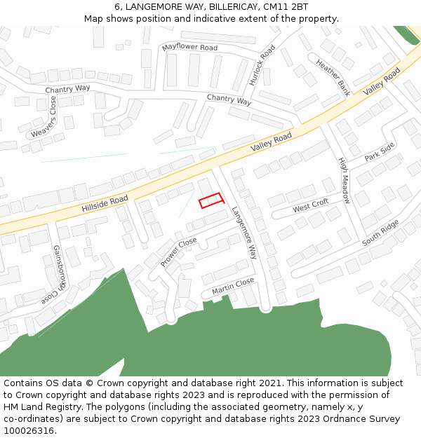 6, LANGEMORE WAY, BILLERICAY, CM11 2BT: Location map and indicative extent of plot