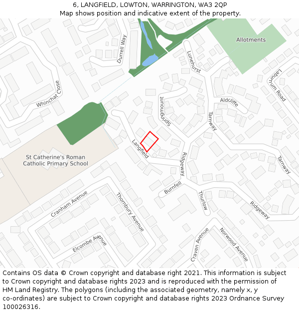 6, LANGFIELD, LOWTON, WARRINGTON, WA3 2QP: Location map and indicative extent of plot