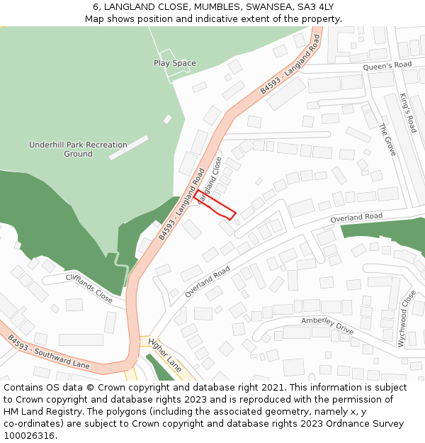 6, LANGLAND CLOSE, MUMBLES, SWANSEA, SA3 4LY: Location map and indicative extent of plot