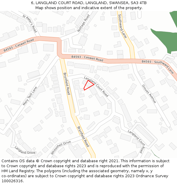 6, LANGLAND COURT ROAD, LANGLAND, SWANSEA, SA3 4TB: Location map and indicative extent of plot