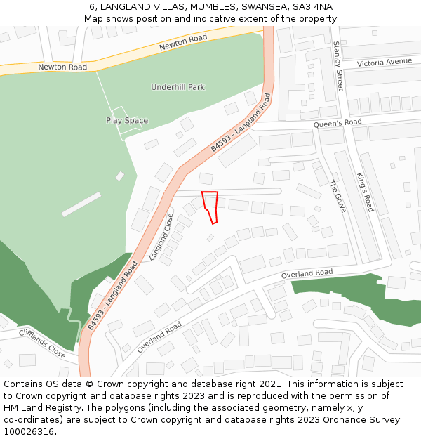 6, LANGLAND VILLAS, MUMBLES, SWANSEA, SA3 4NA: Location map and indicative extent of plot