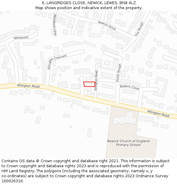 6, LANGRIDGES CLOSE, NEWICK, LEWES, BN8 4LZ: Location map and indicative extent of plot