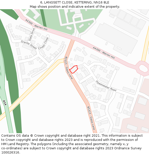 6, LANGSETT CLOSE, KETTERING, NN16 8LE: Location map and indicative extent of plot