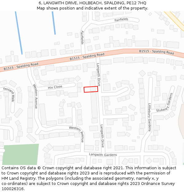 6, LANGWITH DRIVE, HOLBEACH, SPALDING, PE12 7HQ: Location map and indicative extent of plot