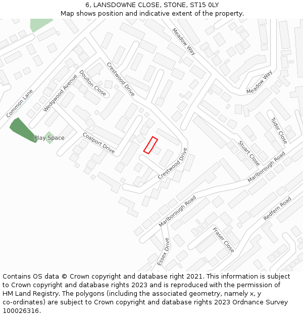 6, LANSDOWNE CLOSE, STONE, ST15 0LY: Location map and indicative extent of plot