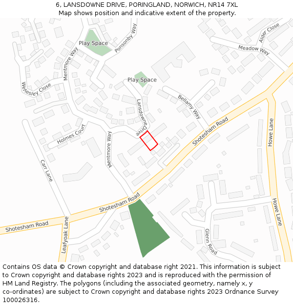 6, LANSDOWNE DRIVE, PORINGLAND, NORWICH, NR14 7XL: Location map and indicative extent of plot