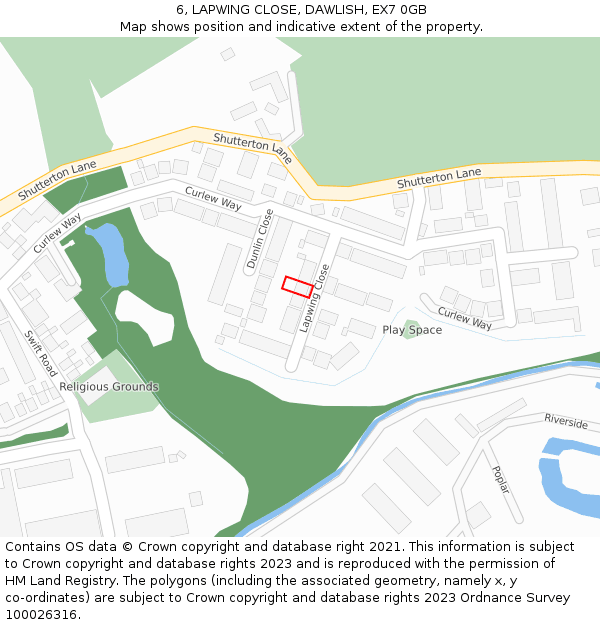 6, LAPWING CLOSE, DAWLISH, EX7 0GB: Location map and indicative extent of plot