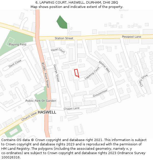 6, LAPWING COURT, HASWELL, DURHAM, DH6 2BQ: Location map and indicative extent of plot