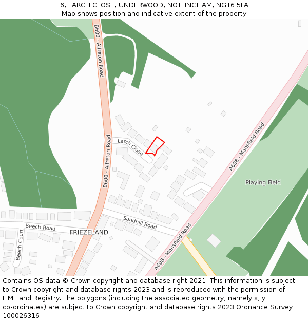 6, LARCH CLOSE, UNDERWOOD, NOTTINGHAM, NG16 5FA: Location map and indicative extent of plot