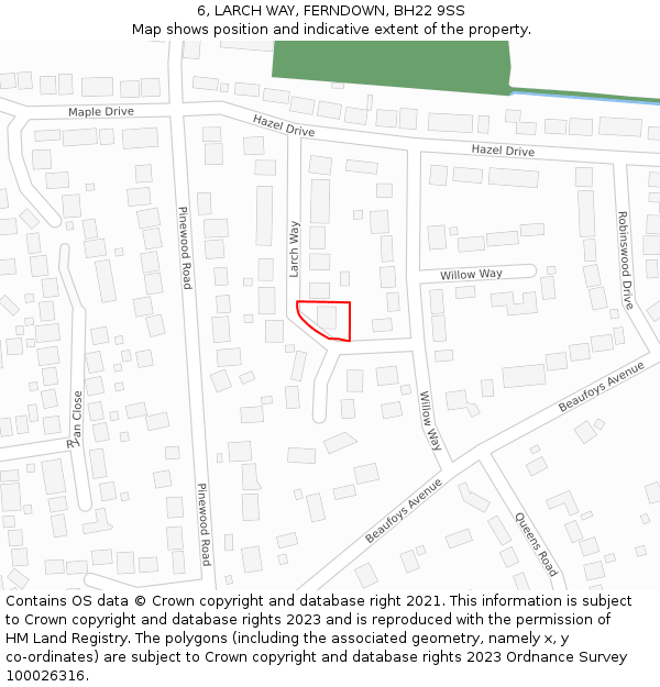 6, LARCH WAY, FERNDOWN, BH22 9SS: Location map and indicative extent of plot