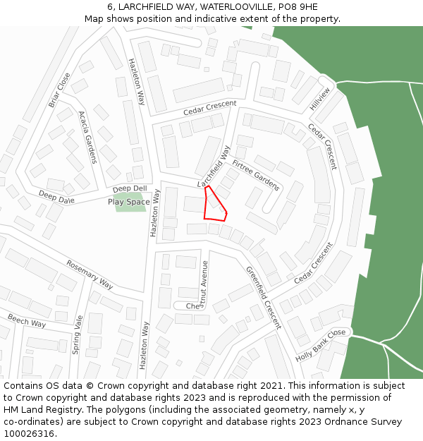 6, LARCHFIELD WAY, WATERLOOVILLE, PO8 9HE: Location map and indicative extent of plot