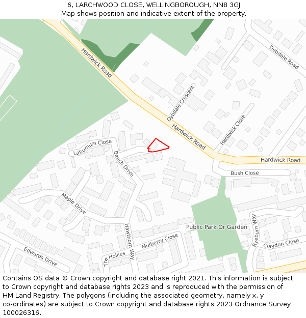 6, LARCHWOOD CLOSE, WELLINGBOROUGH, NN8 3GJ: Location map and indicative extent of plot