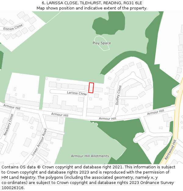 6, LARISSA CLOSE, TILEHURST, READING, RG31 6LE: Location map and indicative extent of plot
