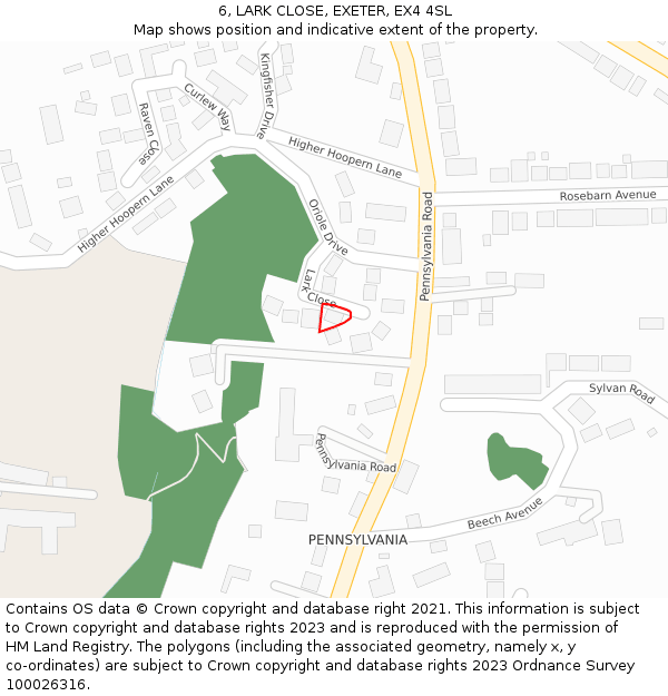 6, LARK CLOSE, EXETER, EX4 4SL: Location map and indicative extent of plot