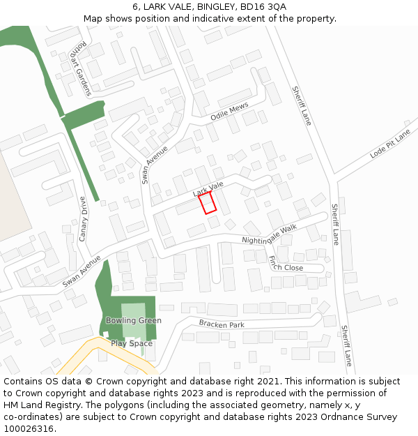 6, LARK VALE, BINGLEY, BD16 3QA: Location map and indicative extent of plot