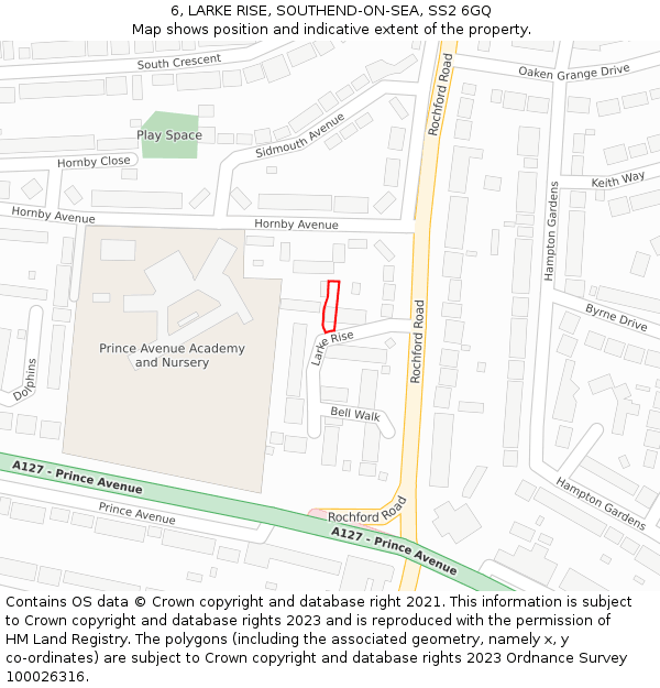6, LARKE RISE, SOUTHEND-ON-SEA, SS2 6GQ: Location map and indicative extent of plot