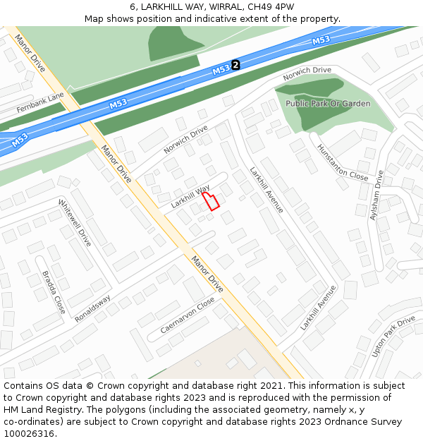 6, LARKHILL WAY, WIRRAL, CH49 4PW: Location map and indicative extent of plot
