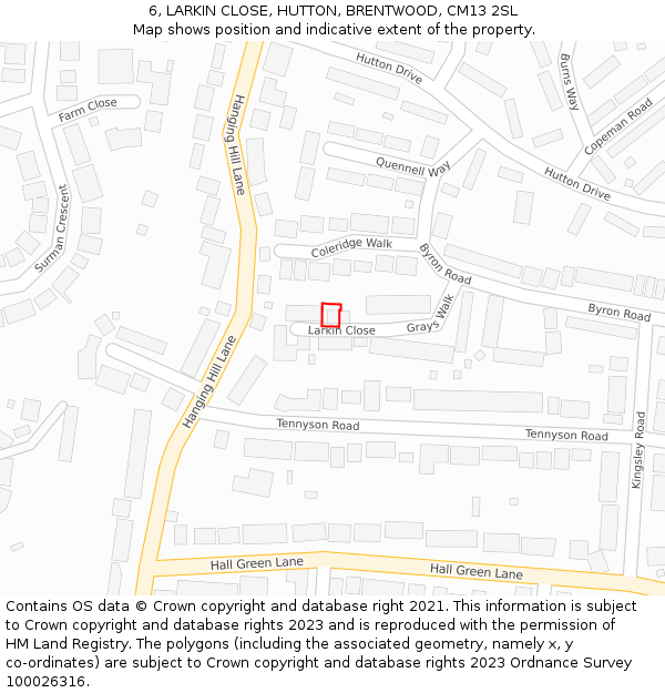 6, LARKIN CLOSE, HUTTON, BRENTWOOD, CM13 2SL: Location map and indicative extent of plot
