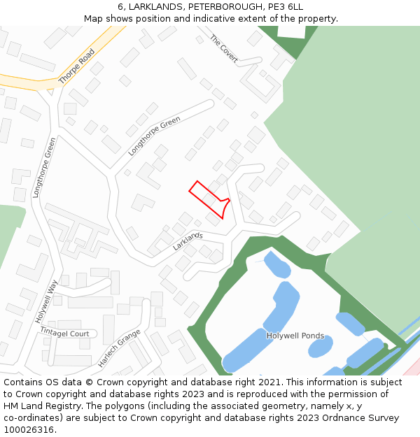 6, LARKLANDS, PETERBOROUGH, PE3 6LL: Location map and indicative extent of plot