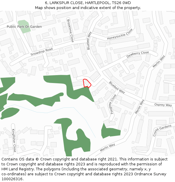 6, LARKSPUR CLOSE, HARTLEPOOL, TS26 0WD: Location map and indicative extent of plot