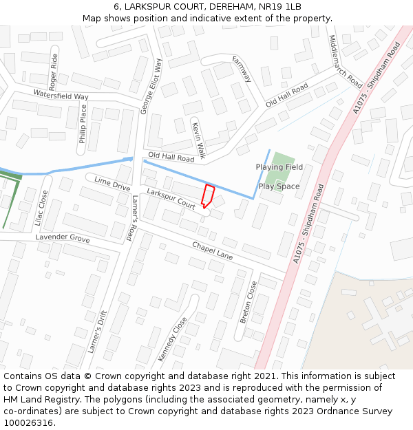 6, LARKSPUR COURT, DEREHAM, NR19 1LB: Location map and indicative extent of plot