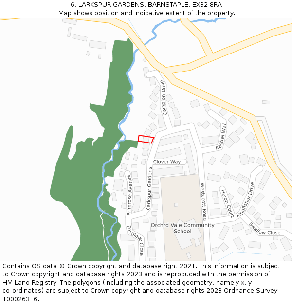 6, LARKSPUR GARDENS, BARNSTAPLE, EX32 8RA: Location map and indicative extent of plot