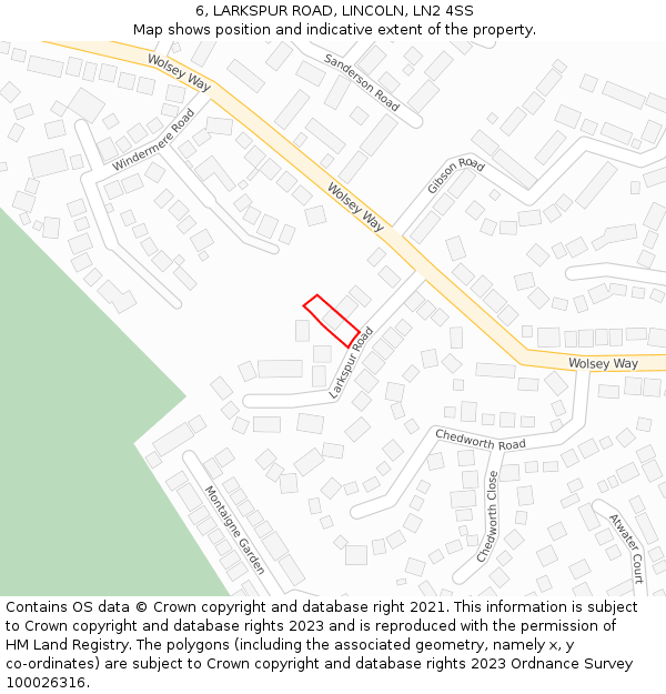 6, LARKSPUR ROAD, LINCOLN, LN2 4SS: Location map and indicative extent of plot