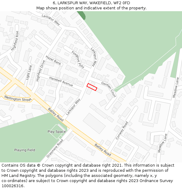 6, LARKSPUR WAY, WAKEFIELD, WF2 0FD: Location map and indicative extent of plot