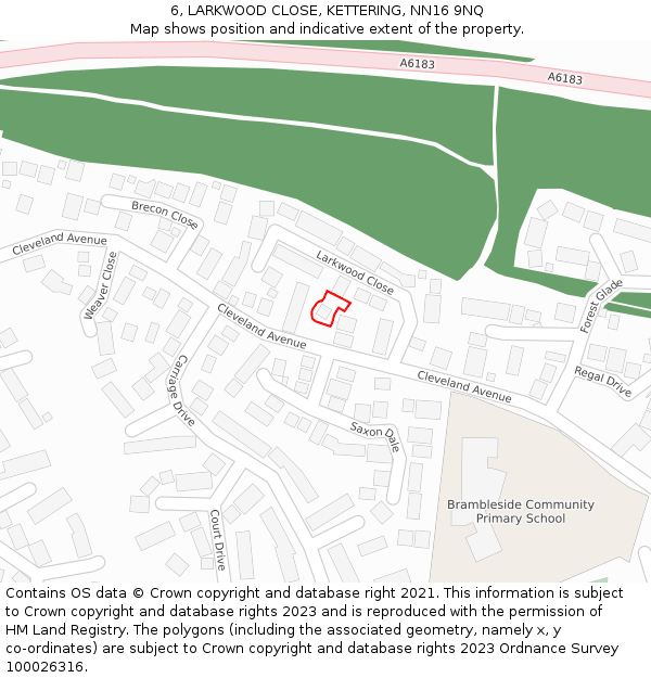 6, LARKWOOD CLOSE, KETTERING, NN16 9NQ: Location map and indicative extent of plot