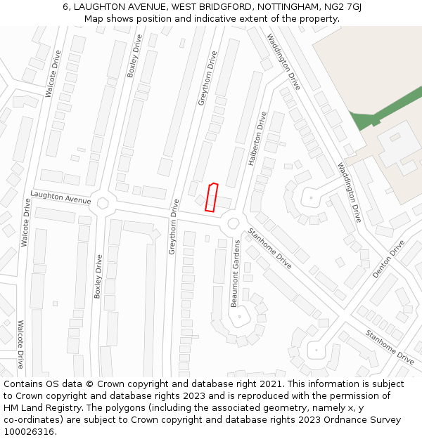 6, LAUGHTON AVENUE, WEST BRIDGFORD, NOTTINGHAM, NG2 7GJ: Location map and indicative extent of plot