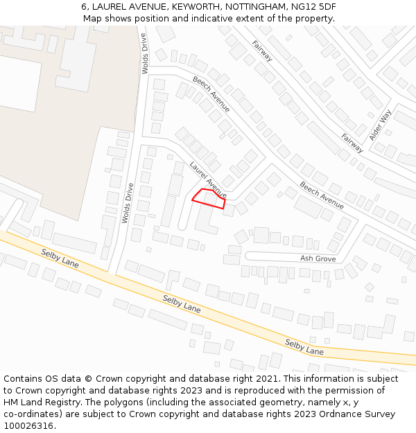 6, LAUREL AVENUE, KEYWORTH, NOTTINGHAM, NG12 5DF: Location map and indicative extent of plot