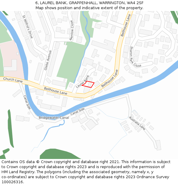 6, LAUREL BANK, GRAPPENHALL, WARRINGTON, WA4 2SF: Location map and indicative extent of plot