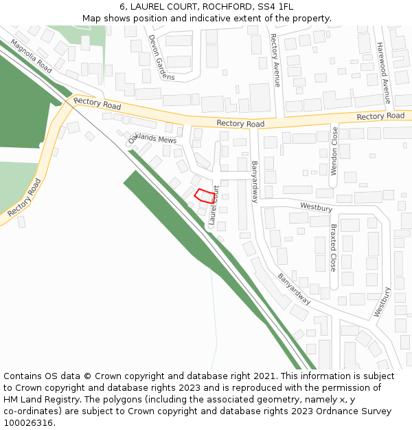 6, LAUREL COURT, ROCHFORD, SS4 1FL: Location map and indicative extent of plot