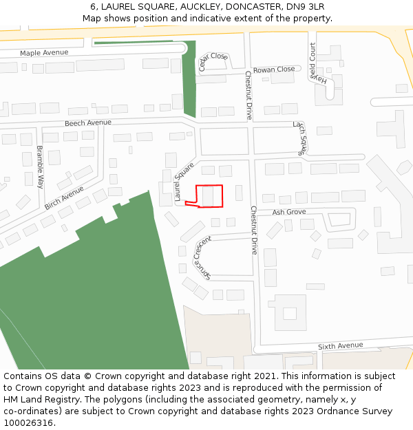 6, LAUREL SQUARE, AUCKLEY, DONCASTER, DN9 3LR: Location map and indicative extent of plot