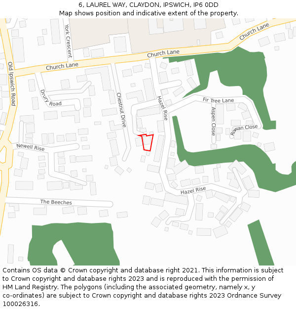 6, LAUREL WAY, CLAYDON, IPSWICH, IP6 0DD: Location map and indicative extent of plot