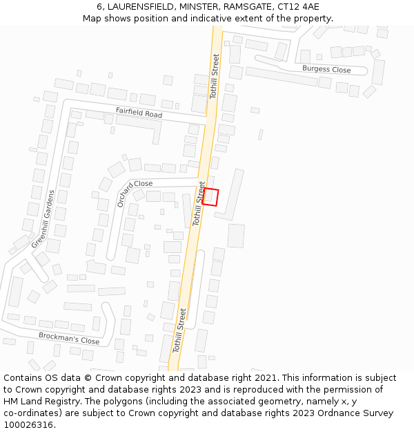 6, LAURENSFIELD, MINSTER, RAMSGATE, CT12 4AE: Location map and indicative extent of plot