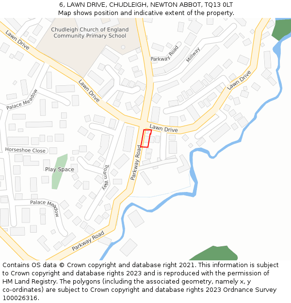 6, LAWN DRIVE, CHUDLEIGH, NEWTON ABBOT, TQ13 0LT: Location map and indicative extent of plot